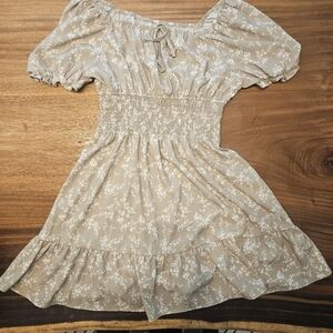 Light Green Cute Puff Sleeve Floral Dress